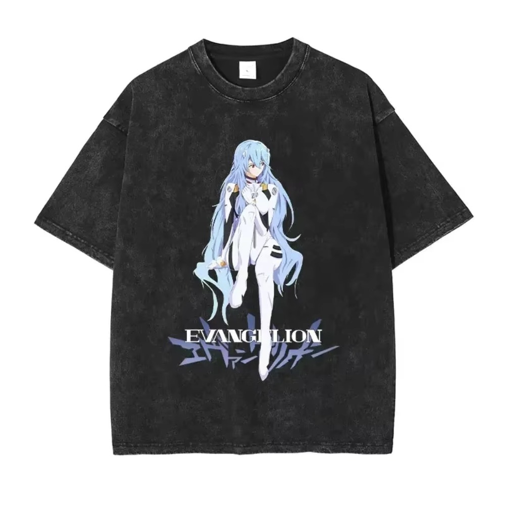 Streetwear Brand Clothing - 特大メンズ Tシャツ服 EVA アニメストリートブランドヴィンテージウォッシュド女性半袖 Tシャツカジュアルトップス夏ヒップホップ