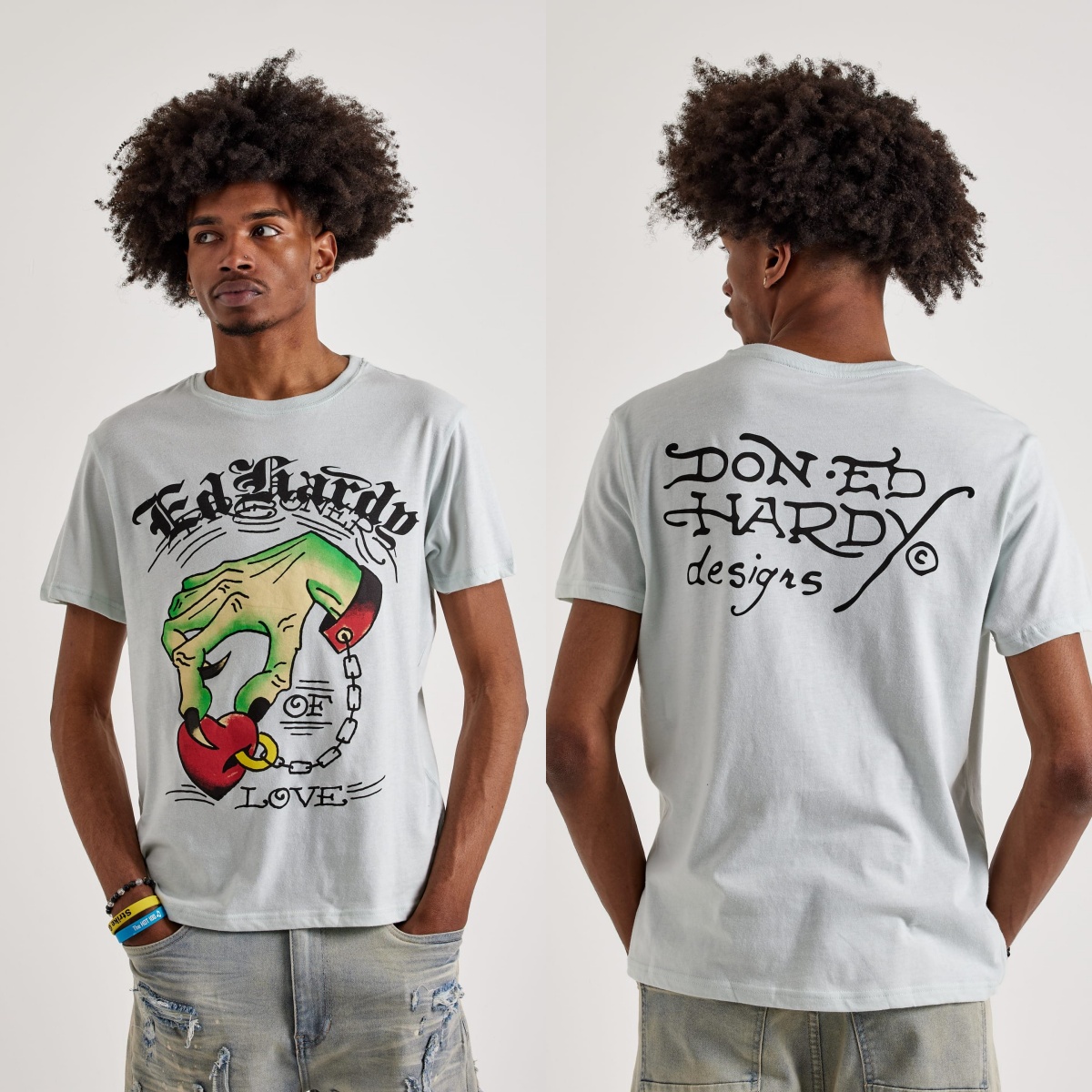 Streetwear Brand Heart - ハートハンドエド レトロタトゥーアート ストリートトレンド ブランド グラフィックTシャツ コットン