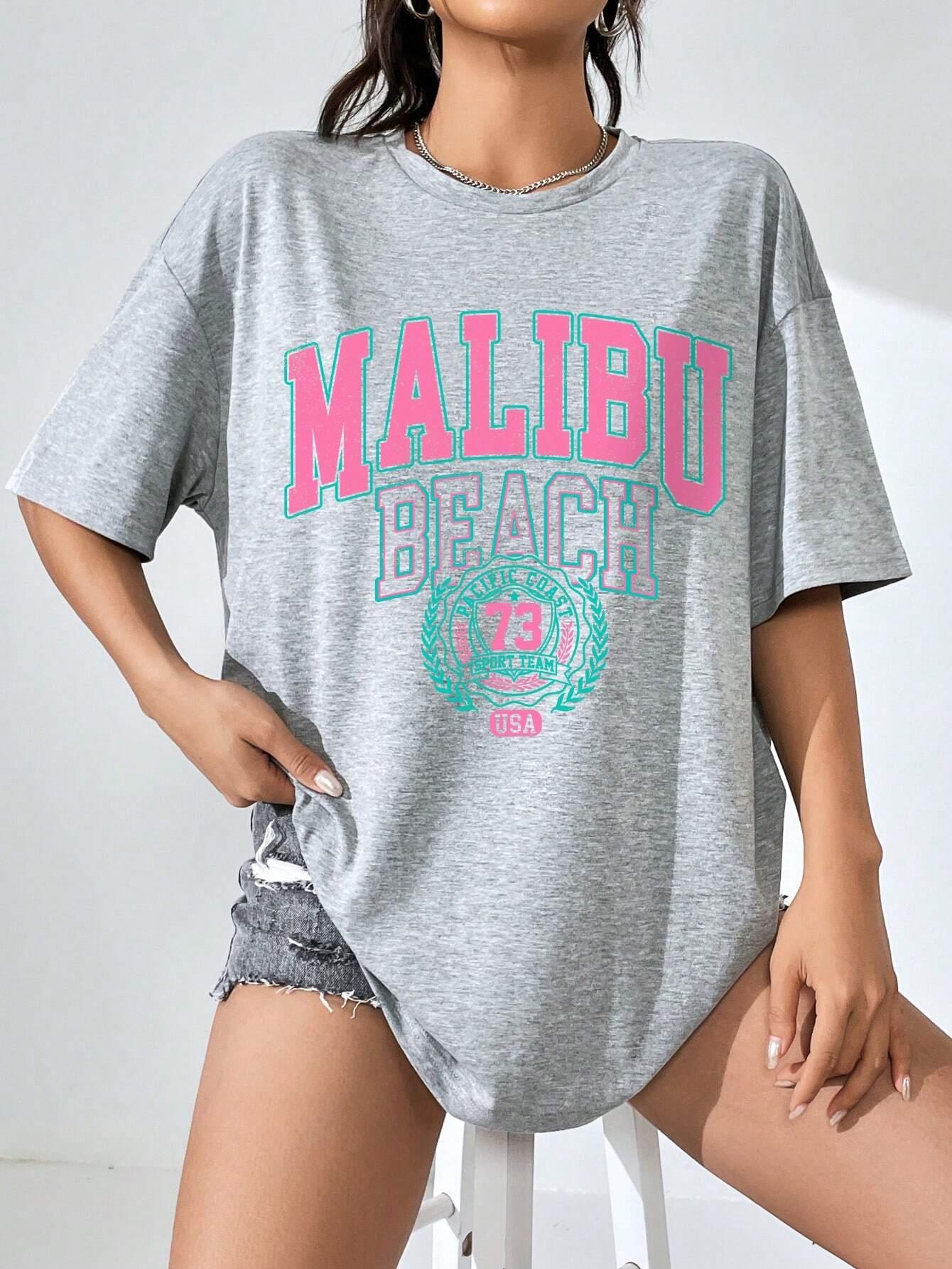 マリブビーチレタープリントプリントレディース Tシャツストリ - Streetwear Brand Clothing のレビューと価格